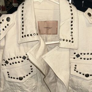 Twin-Set Women's Cream Studded Jean Jacket